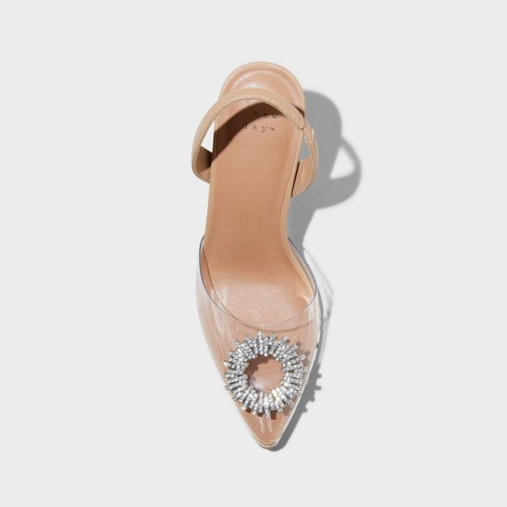A New Day -  Women's Slingback High Heels Dress Trans Clear - Picture 3 of 4
